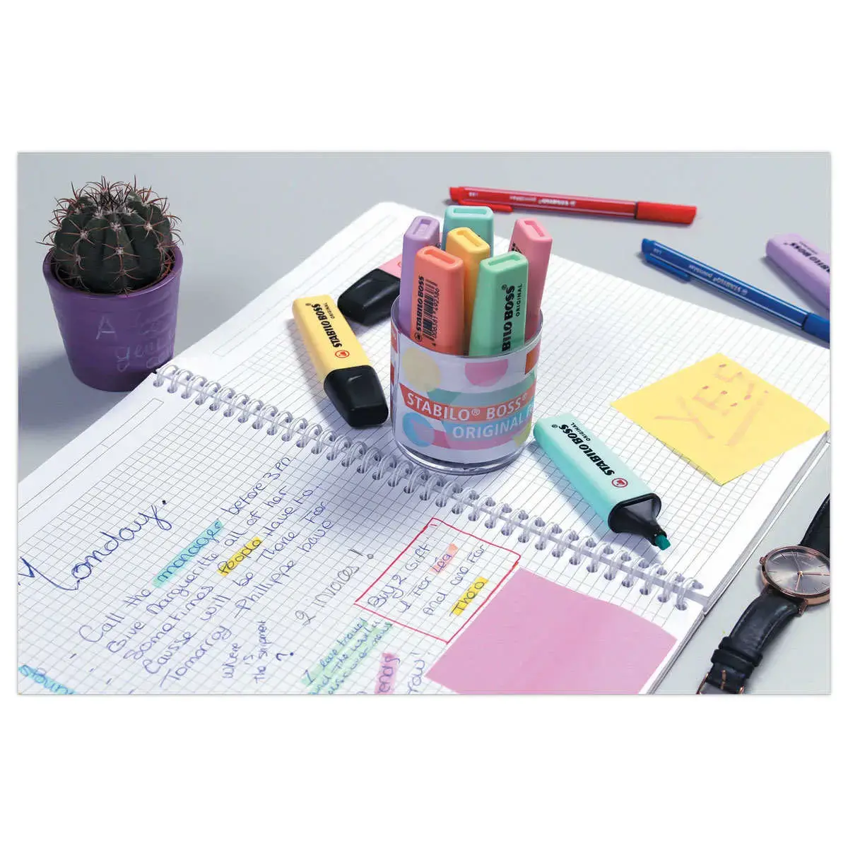 6 Surligneurs BOSS ORIGINAL Pastel - Pointe biseaut&eacute;e - Coloris assortis - STABILO 