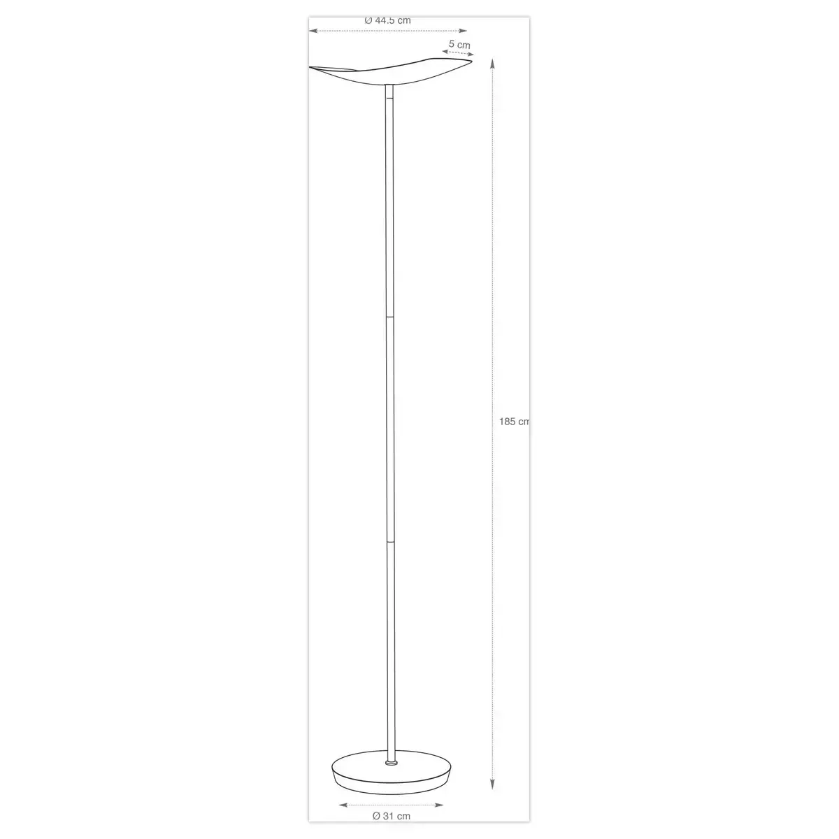 Lampadaire droit LED 30W chromé, avec variateur noir