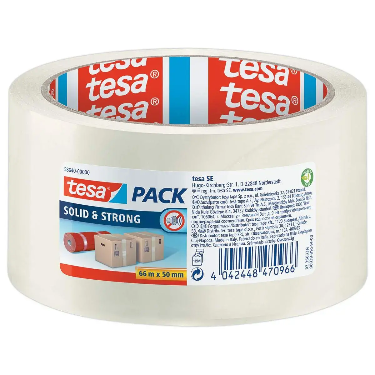 Rouleau d'adhésif PP transparent SOLIDSTRONG - 66m x 50mm - Tesa