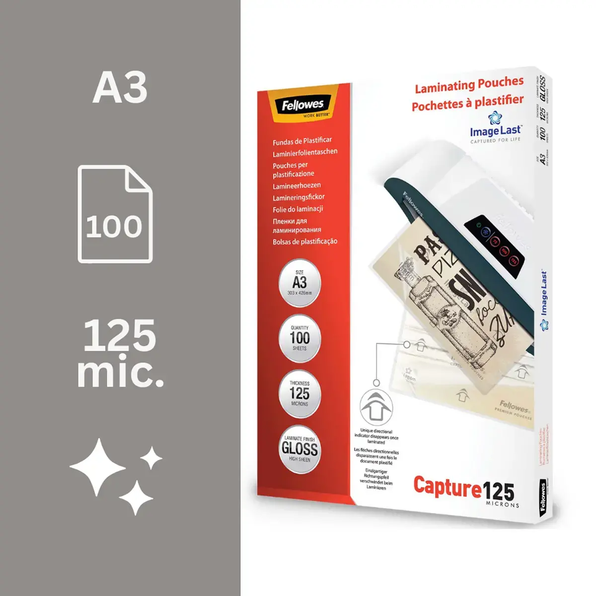 100 Pochettes de plastification ImageLast A3 - 125 &micro; - Fellowes 