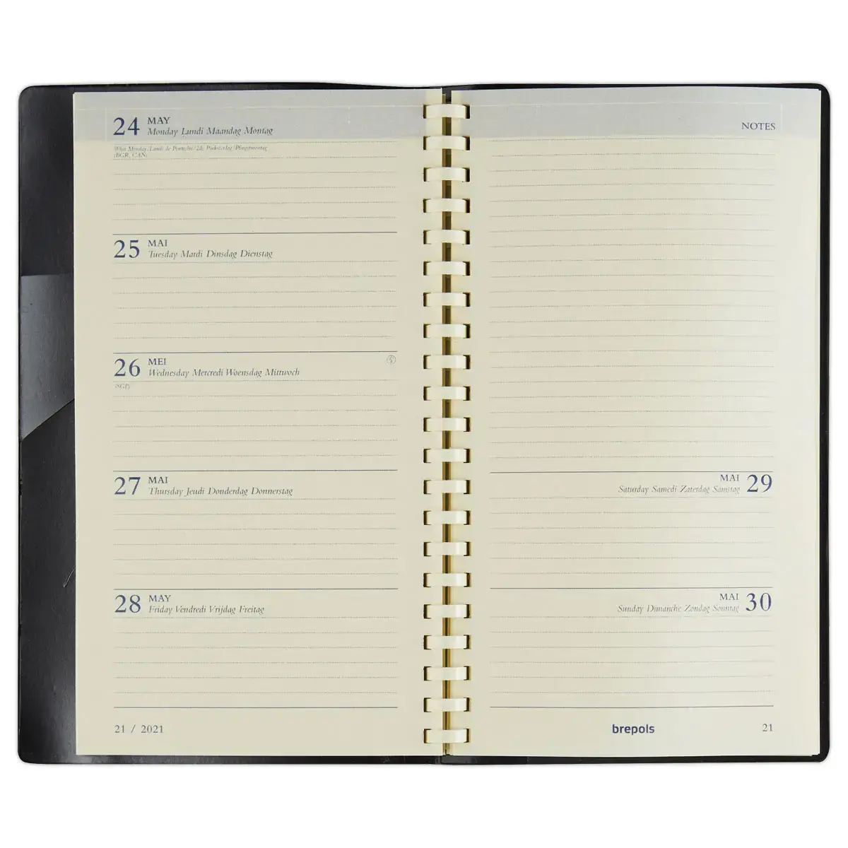 Agenda semainier poche spiral&eacute; Notaplan 9x16 cm - noir - Janvier &agrave; d&eacute;cembre - BREPOLS 