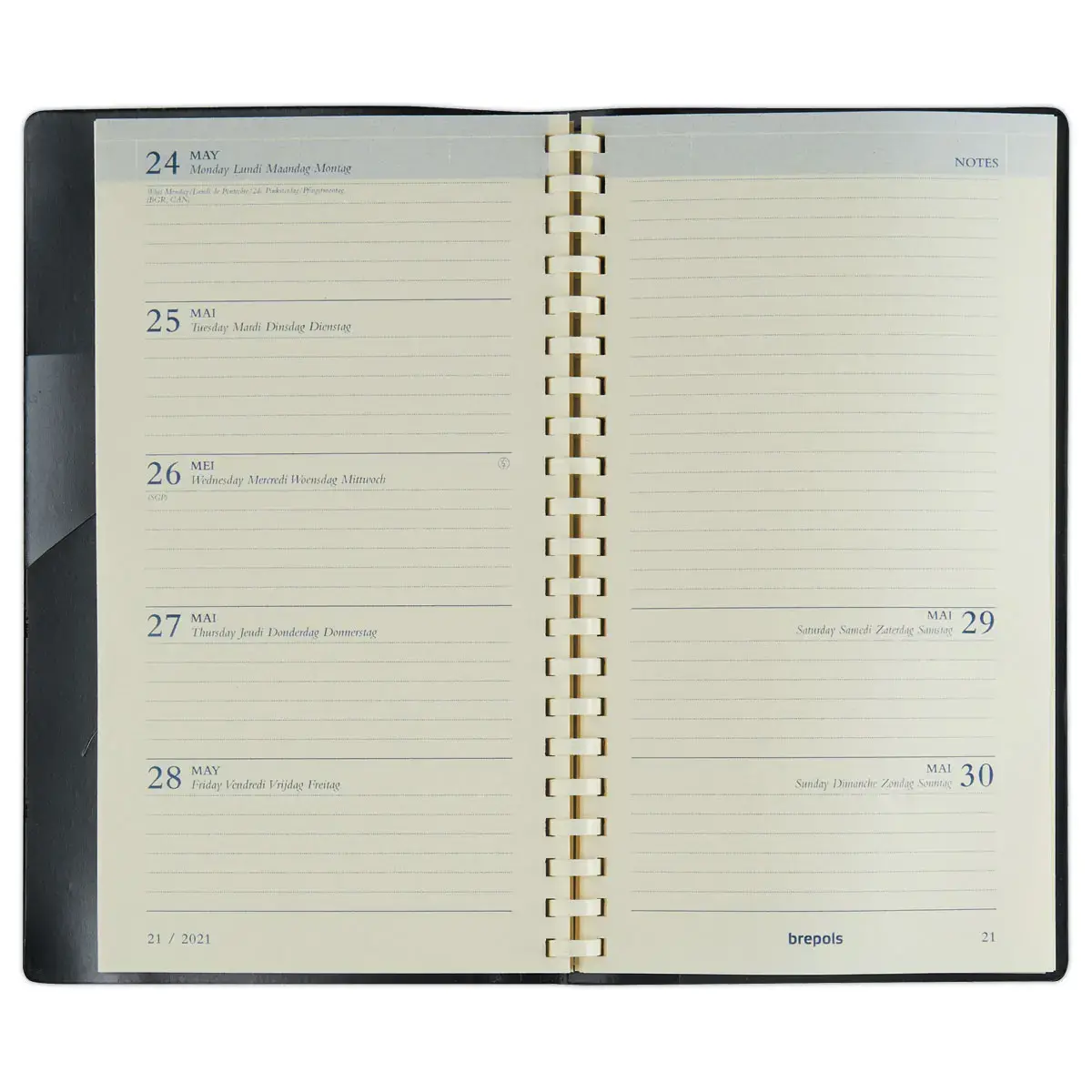 Agenda semainier poche spiral&eacute; Notaplan 9x16 cm - noir - Janvier &agrave; d&eacute;cembre - BREPOLS 