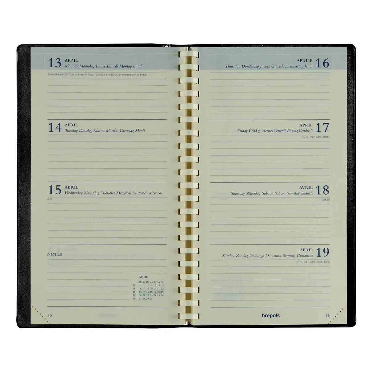 Agenda semainier poche spiralé Interplan 9x16 cm - Noir - Janvier à décembre - BREPOLS