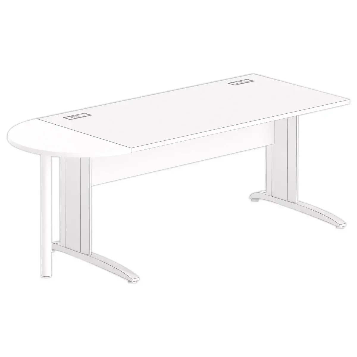1/2 lune bureau rectangulaire blanc/blanc