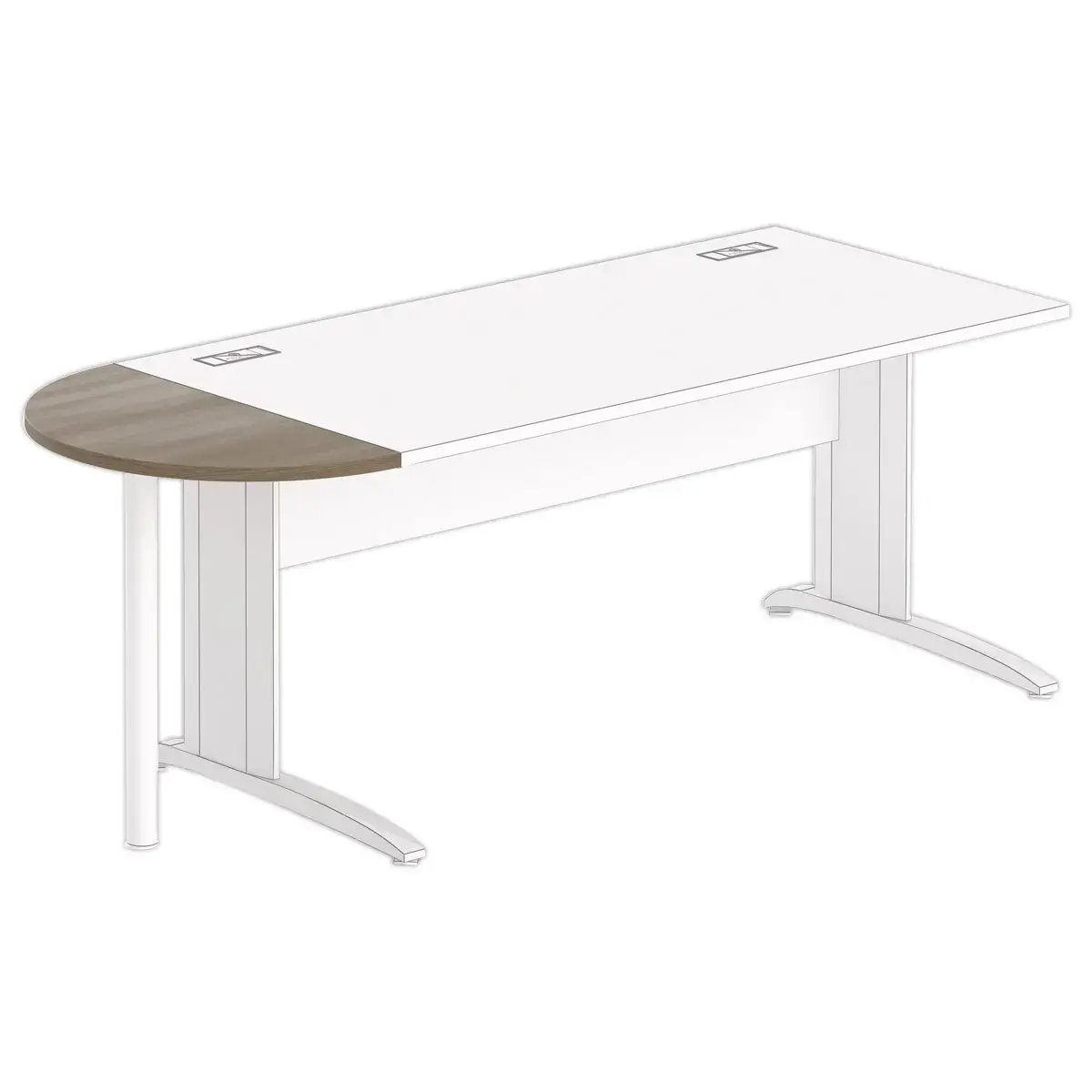 1/2 lune bureau rectangulaire noyer/blanc