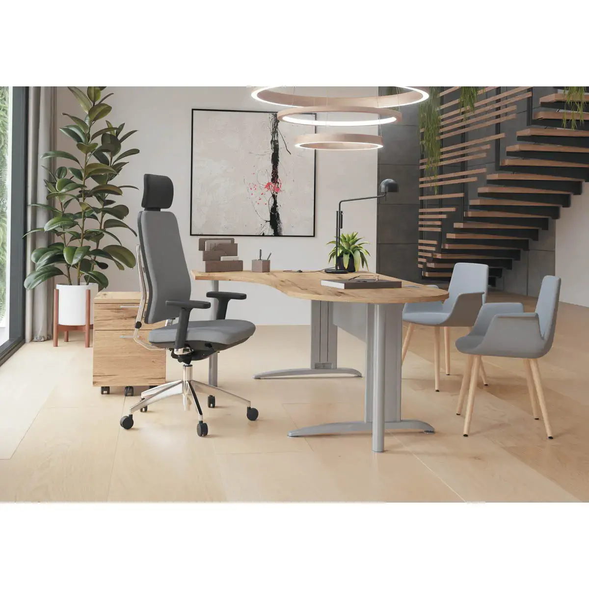 1/2 lune bureau rectangulaire noyer/blanc