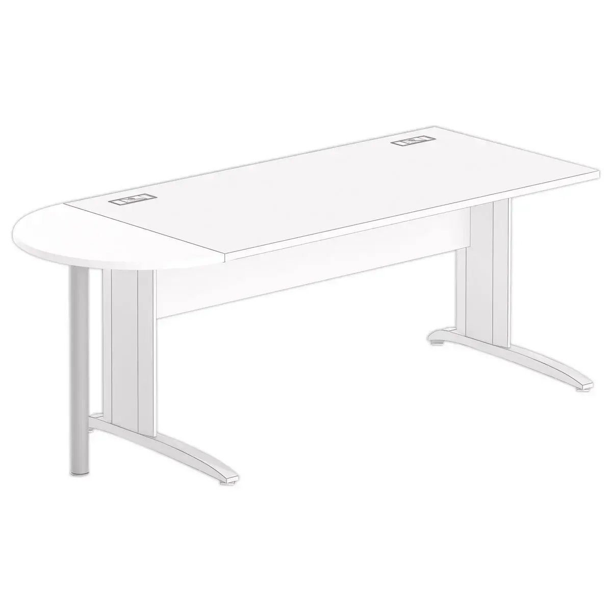 1/2 lune bureau rectangulaire blanc/alu