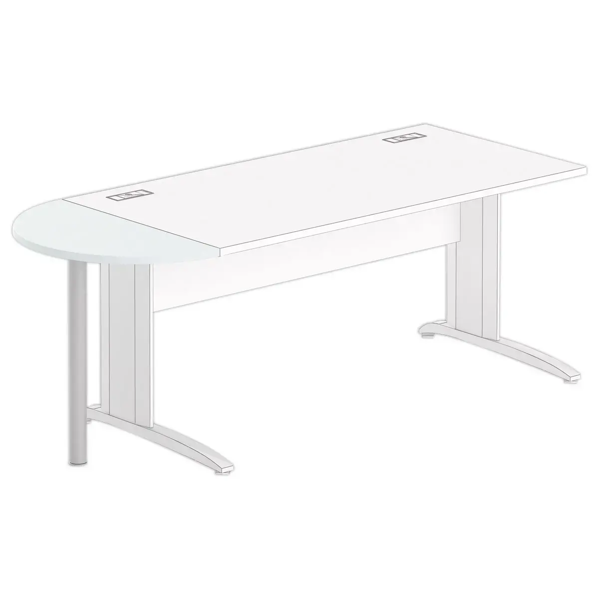 1/2 lune bureau rectangulaire gris/alu 