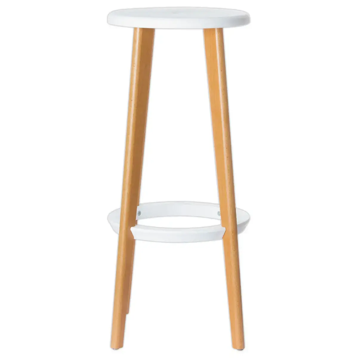 2 Tabourets WOODY pied h&ecirc;tre assise blanche mont&eacute;s 