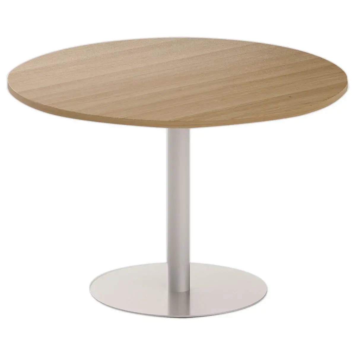 Table ronde diam 116 cm plateau noyer pied argent pied tulipe