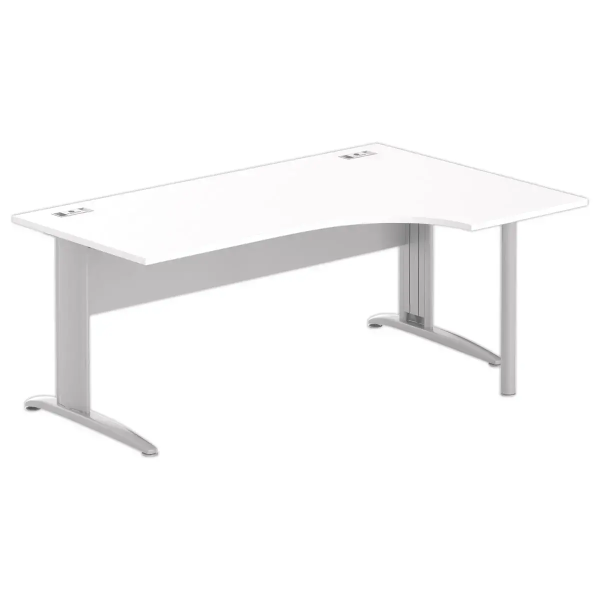 Bureau BUENOS AIRES compact retour &agrave; droite blanc/alu, L180 