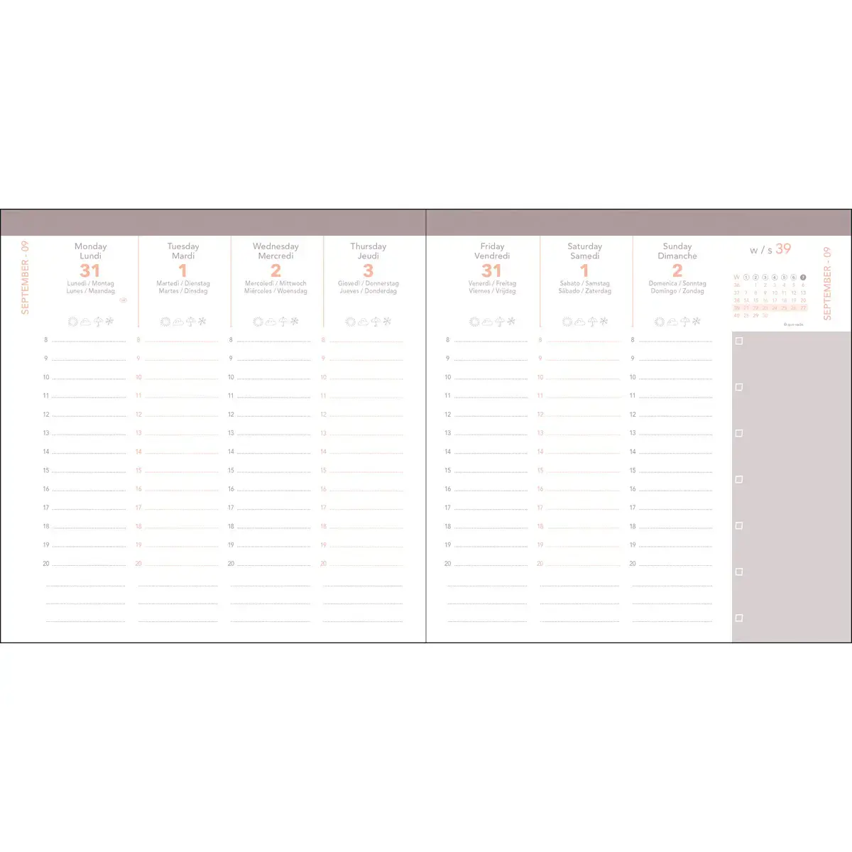 Agenda semainier AFFAIRES COLOR ML Ella - 10x15 cm - Beige - D&eacute;cembre &agrave; d&eacute;cembre - QUO VADIS 