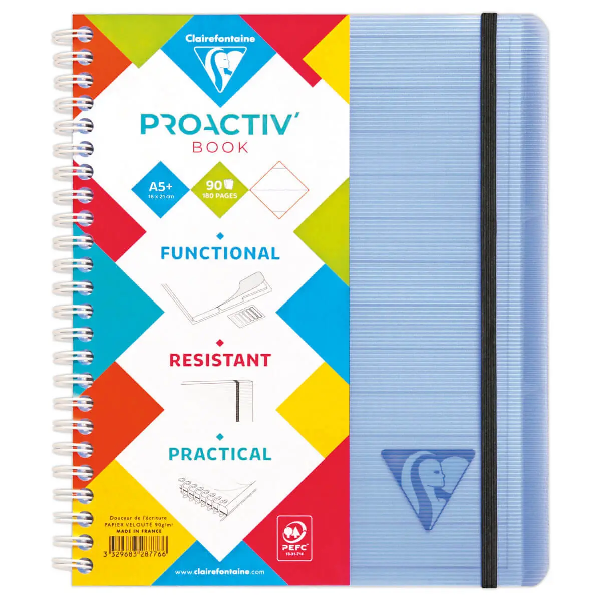 Cahier spirale A5+ Proactiv'Book - Ligné - CLAIREFONTAINE