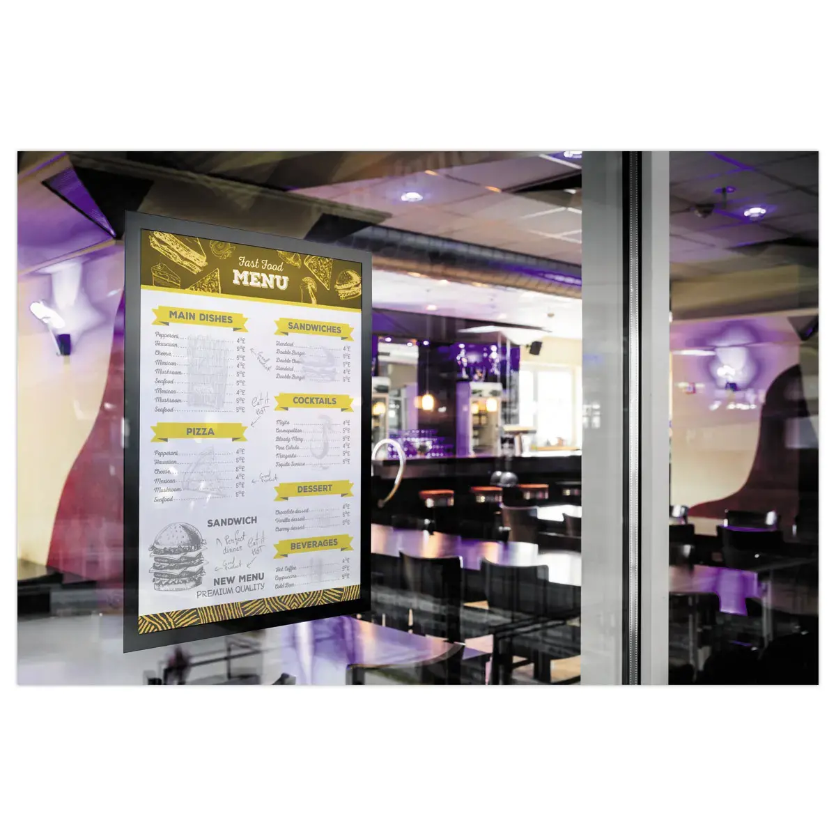 2 Cadres d'affichage vitrostatiques surfaces vitrées DURAFRAME SUN - A3 - Noir - DURABLE