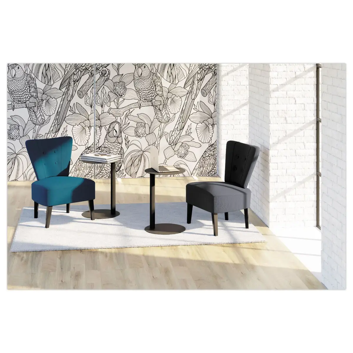 Fauteuil Brighton pieds noirs revêtement bleu