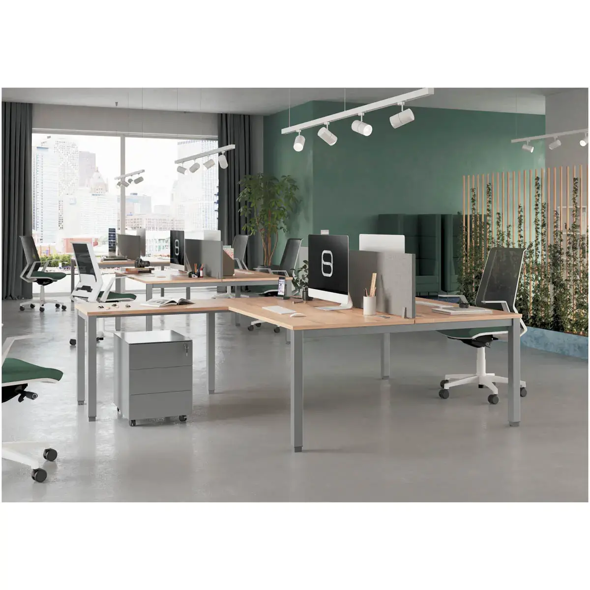 Bureau vis à vis 4 pieds 140 X 160 X 74 hêtre/alu