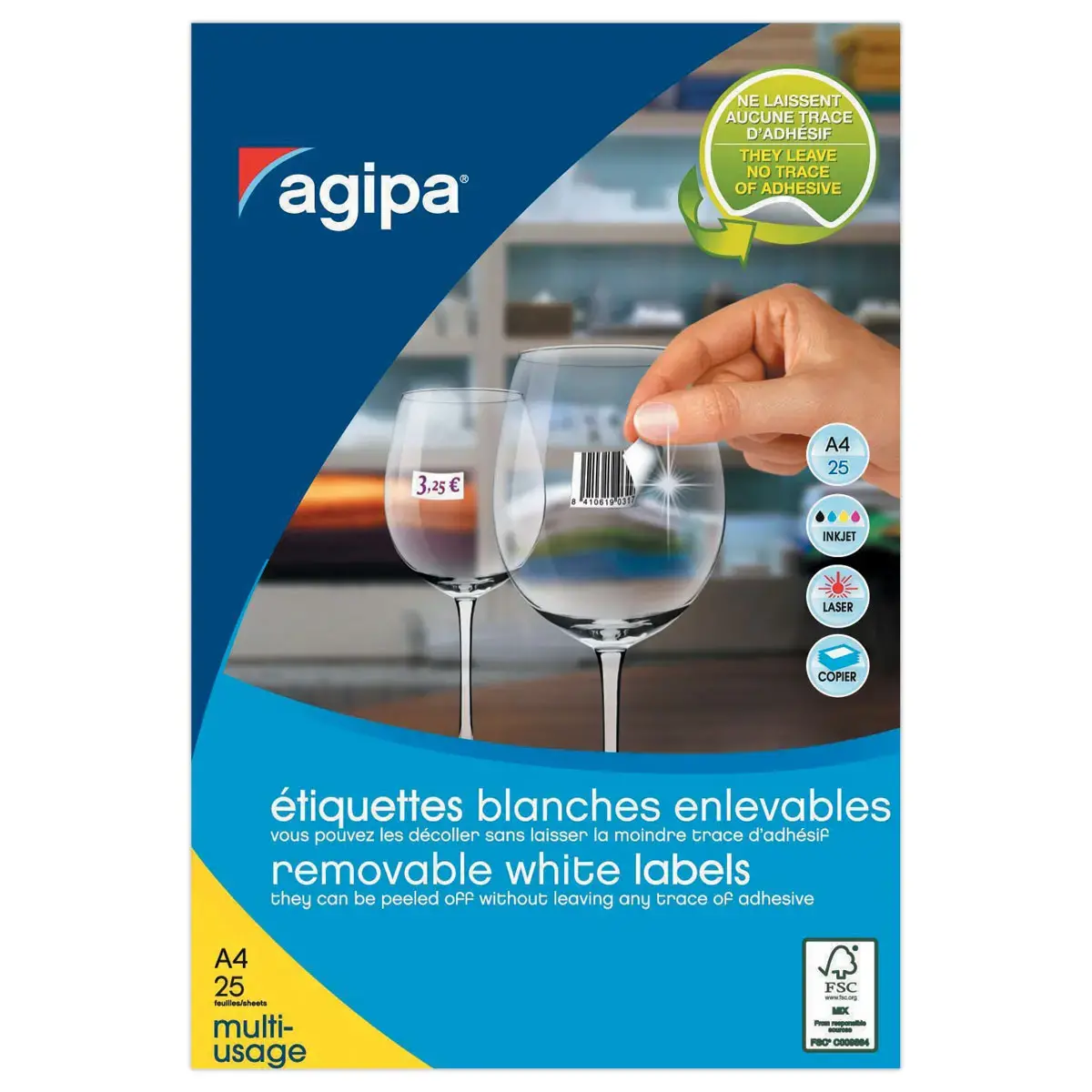 25 Planches d'&eacute;tiquettes enlevables laser45,7x21,2 mm 1200 &eacute;tiq/bo&icirc;te 