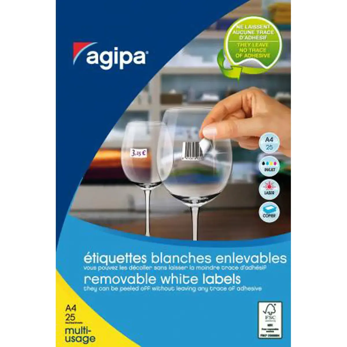 25 Planches d'étiquettes enlevables laser99,1x42,3mm 300 étiq/boîte.