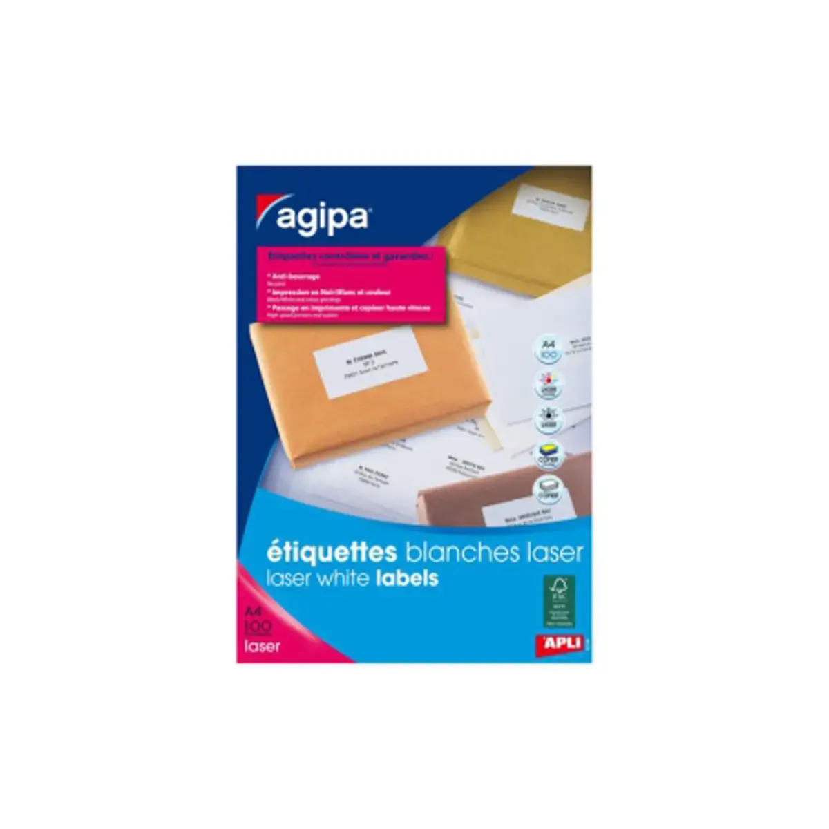 100 Planches d'étiquettes laser L99,1xH57 mm soit 1000 étiq/boîte