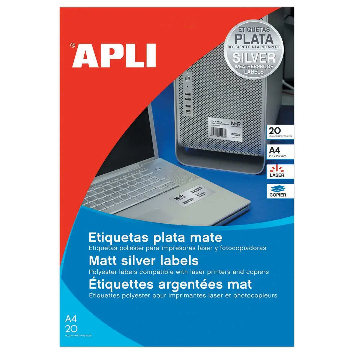 20 Planches d'étiquettes inaltérables laser 45,7x21,2mm 960 étiq. argent