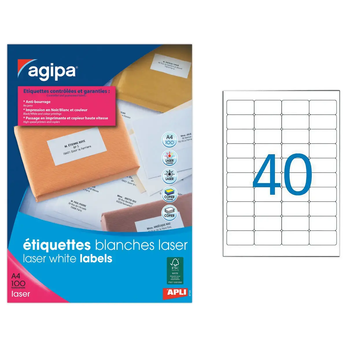 100 Planches de mini &eacute;tiquettes 45,7x 25,4mm soit 4000 &eacute;tiq/bo&icirc;te 