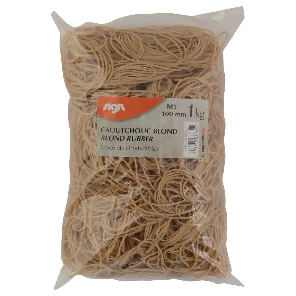 Sachet de 1 kg de bracelets &eacute;lastiques &eacute;troits en caoutchouc - Blond - 100 mm - SIGN 