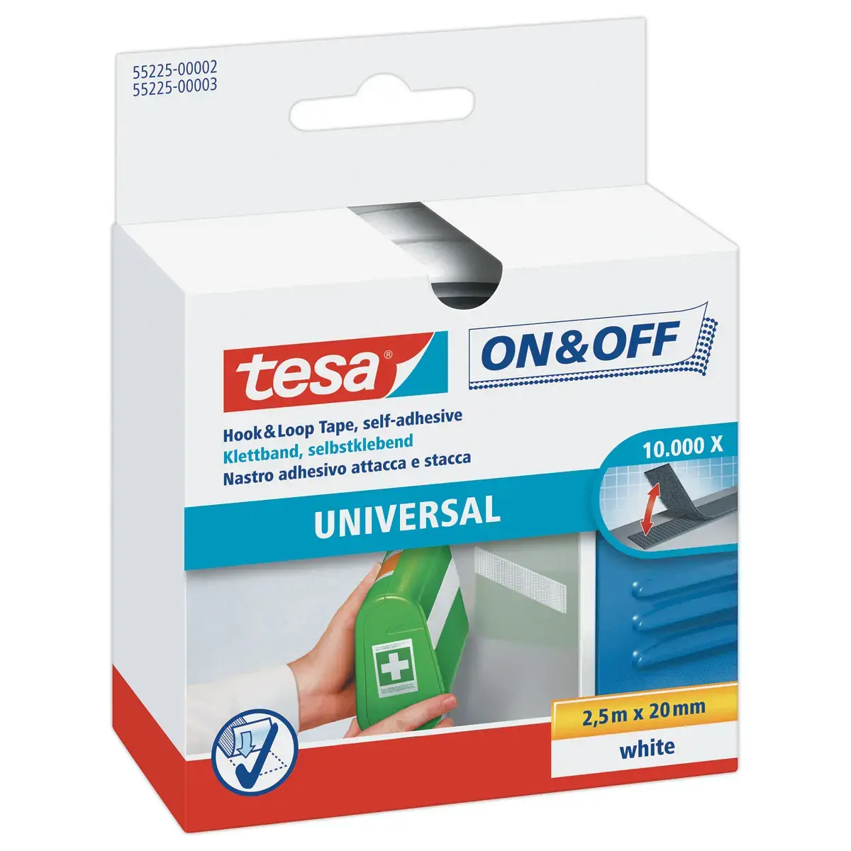 Bande auto-agrippante Universal On & Off - 20 mm x 2,5 m - Blanc - Tesa