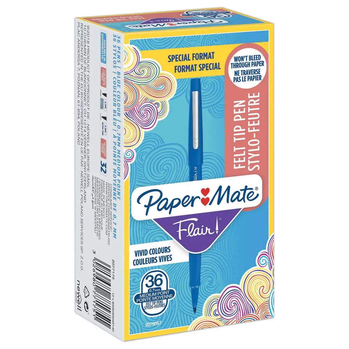 36 (30+6 offerts) Feutres Flair Original - bleu - PAPERMATE 