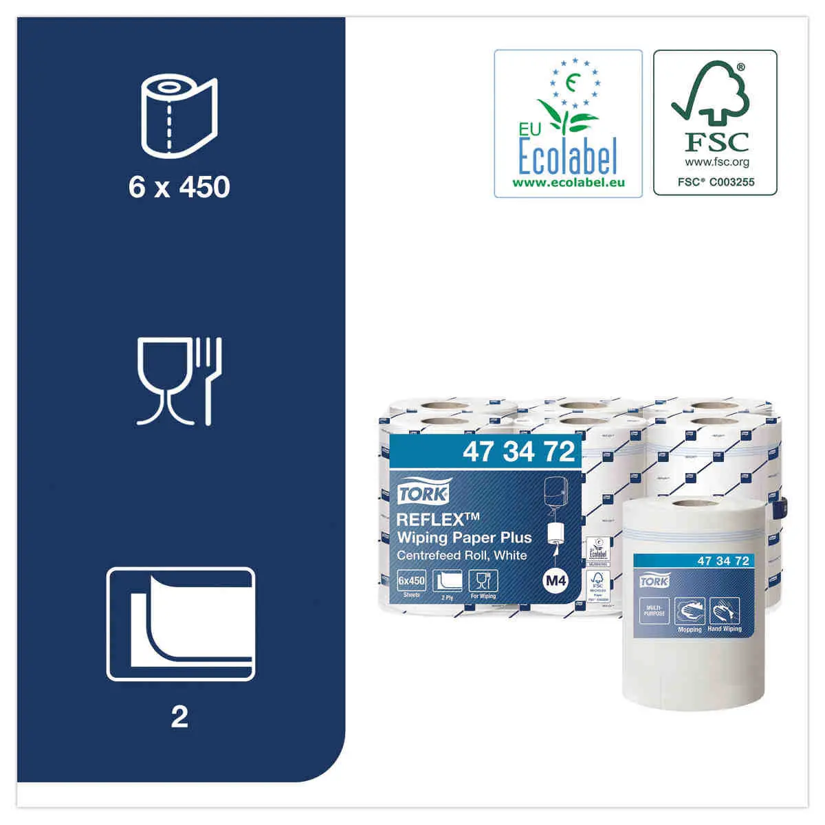 6 Rouleaux de papier d'essuyage Plus multi-usages Tork Reflex - TORK
