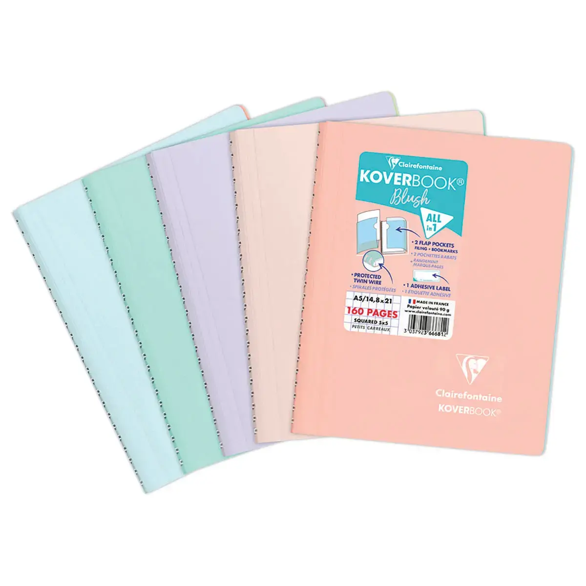 Cahier spirale KOVERBOOK Blush - A5 160 pages - 90g - CLAIREFONTAINE