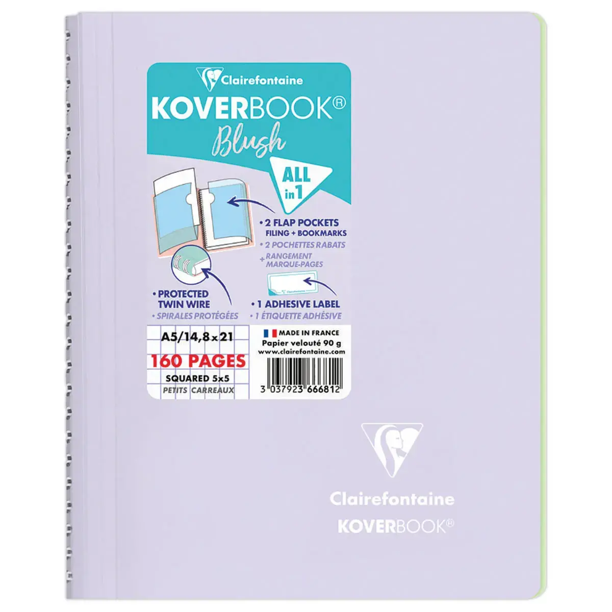 Cahier spirale KOVERBOOK Blush - A5 160 pages - 90g - CLAIREFONTAINE