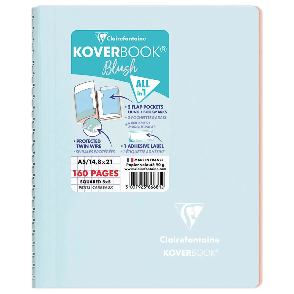 Cahier spirale KOVERBOOK Blush - A5 160 pages - 90g - CLAIREFONTAINE