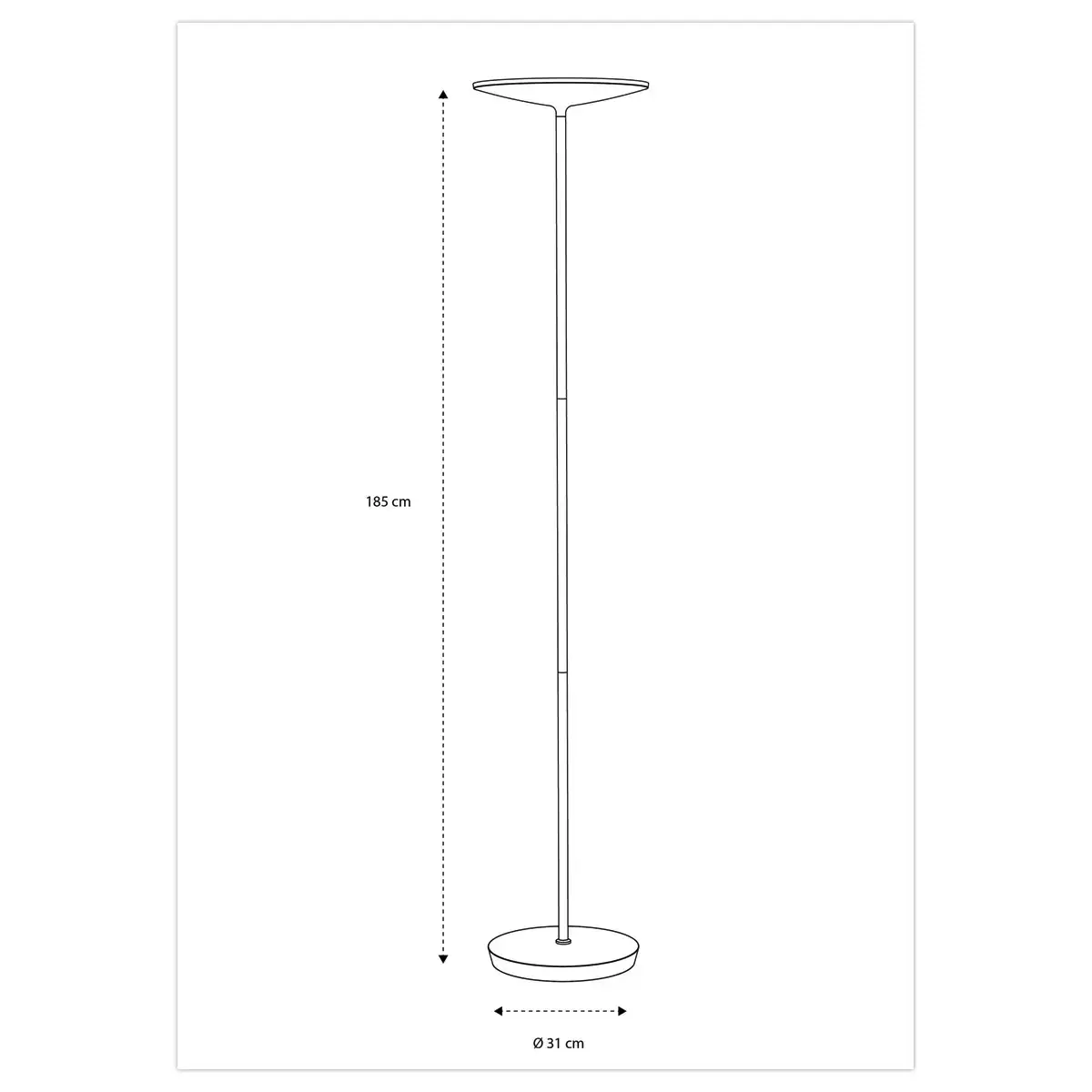 Lampadaire droit LED slim 30W noir, avec variateur noir