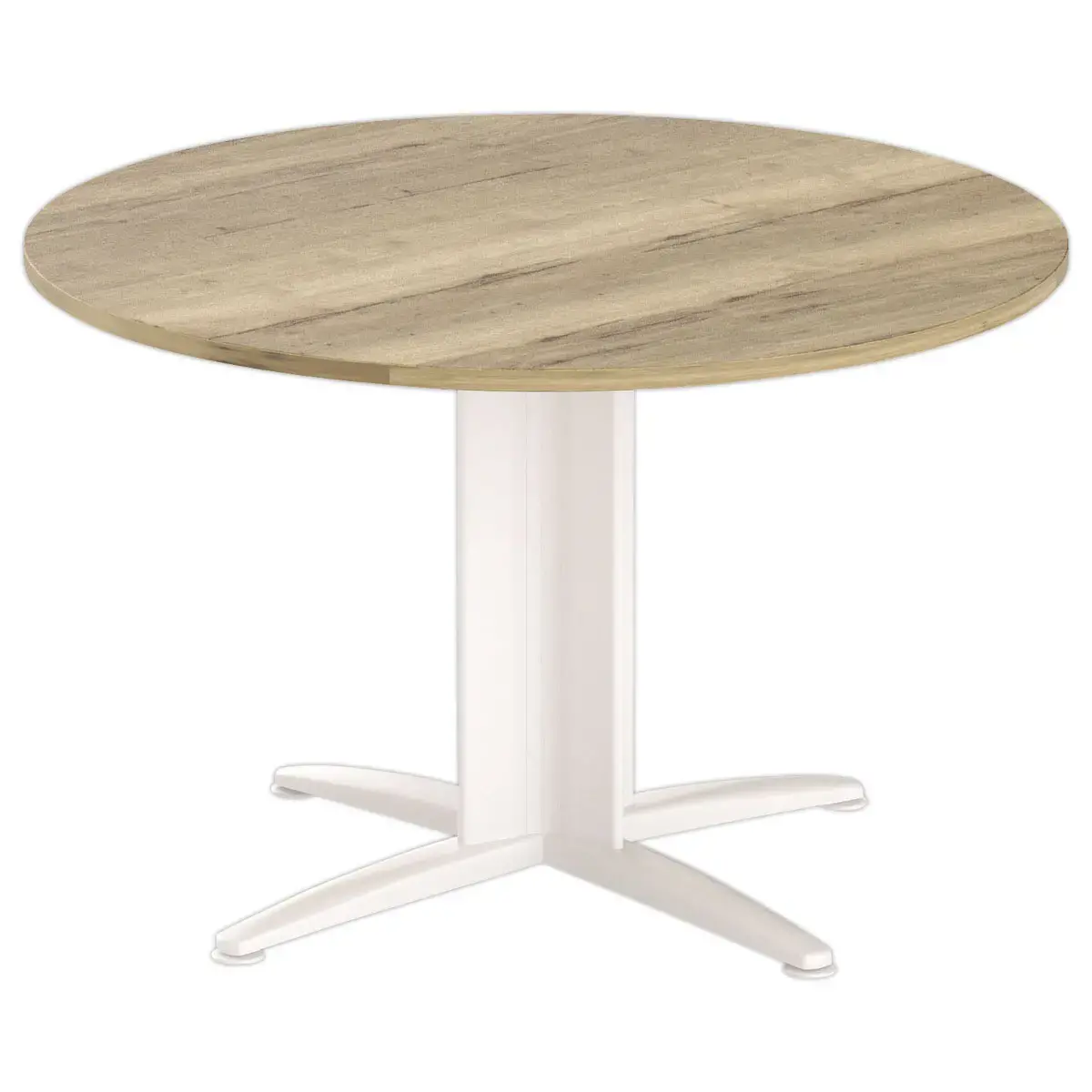 Table réunion ronde diam. 116cm chêne veiné/blanc