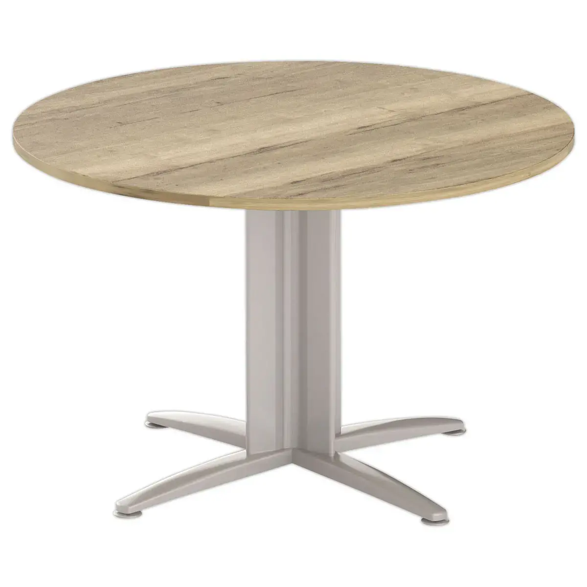 Table réunion ronde diam. 116 cm chêne veiné/aluminium