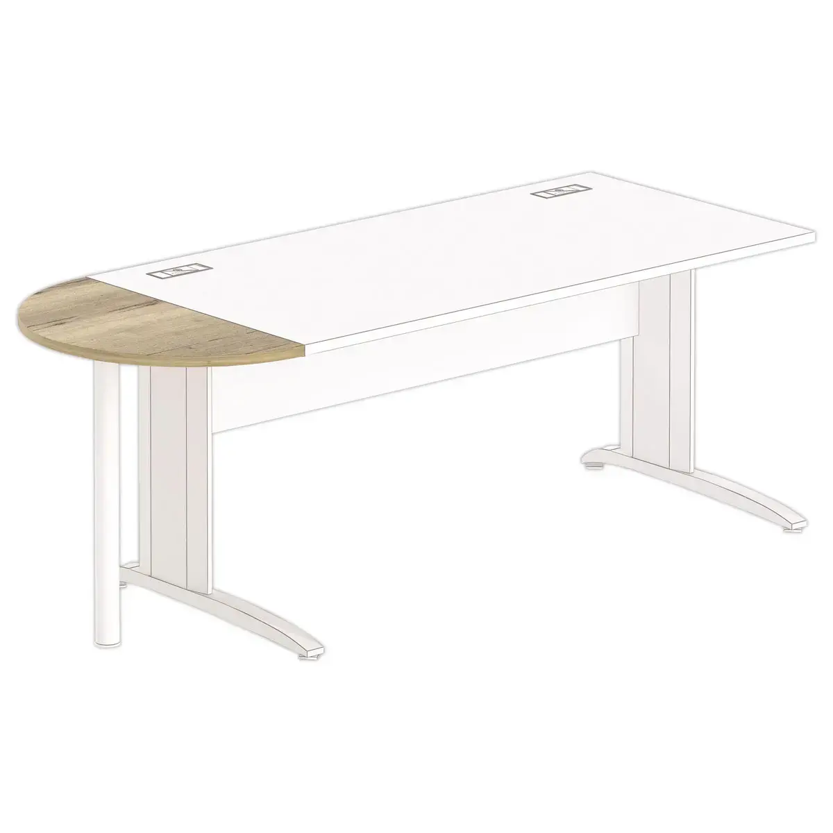 1/2 lune 80 x 40 bureau rectangulaire chêne veiné /blanc