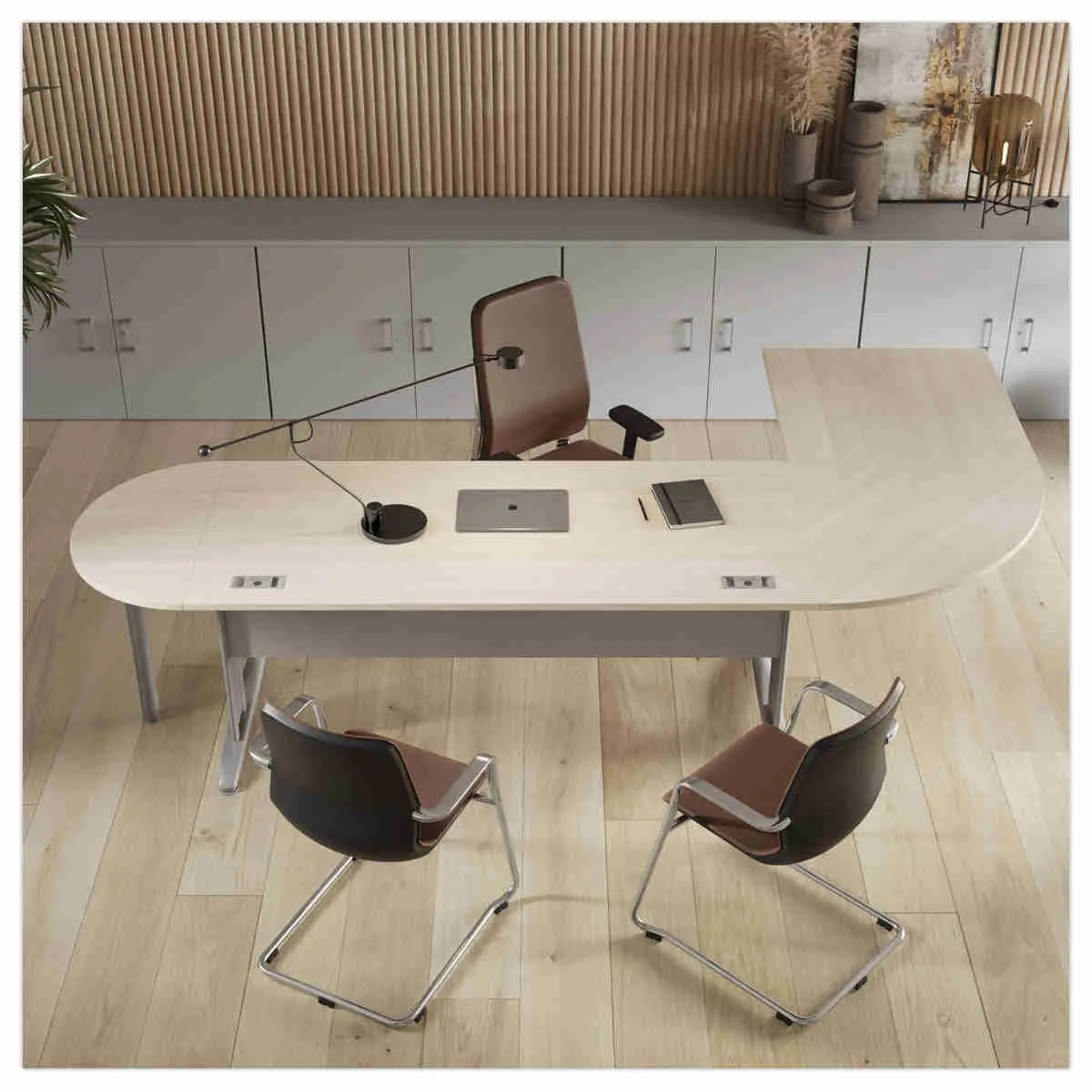 Bureau Buenos Aires - 160 x 80 cm - Plateau ch&ecirc;ne vein&eacute; et pieds blancs - FIDUCIAL OFFICE SOLUTIONS 