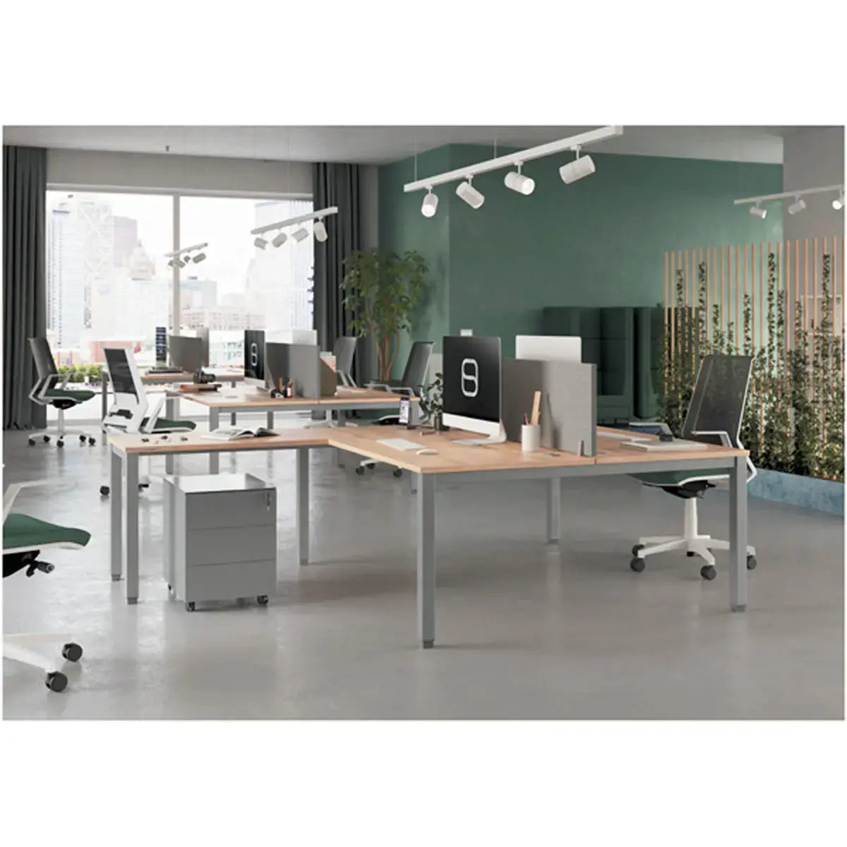 Bureau vis à vis 4 pieds 140 X 160 X 74 chêne veiné/alu
