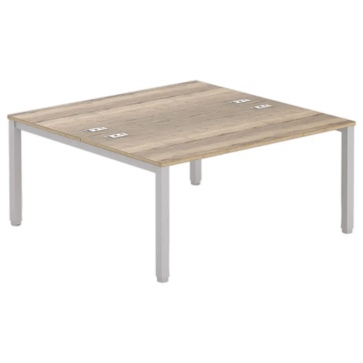 Bureau vis à vis 4 pieds 160 X 160 X 74 chêne veiné/alu