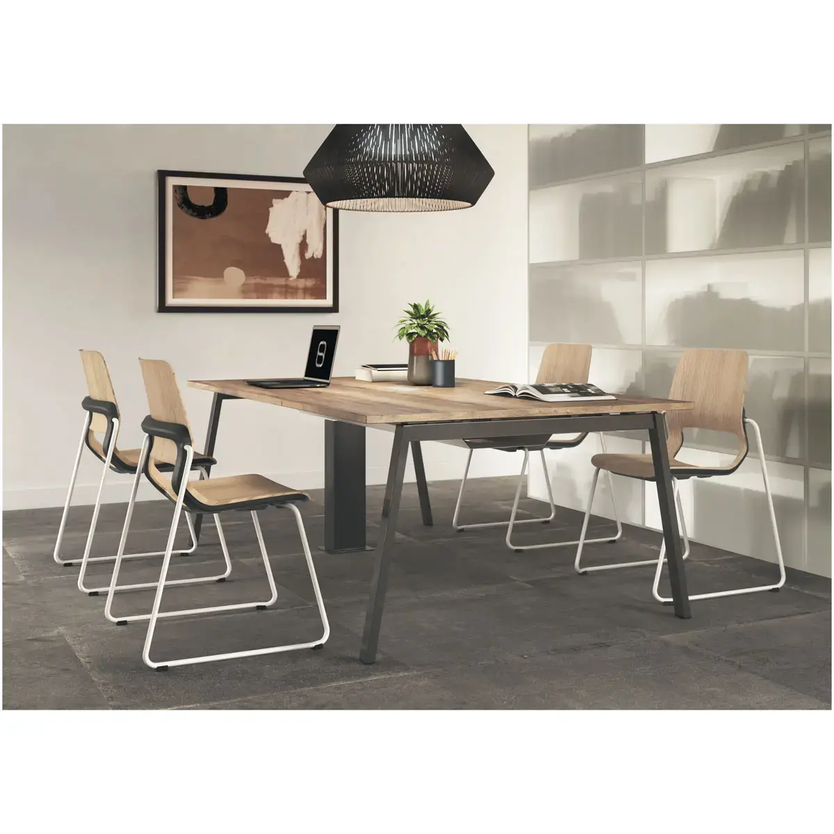 Table rectangulaire 200x120 H&ecirc;tre / Pi&eacute;t.Anthracite 
