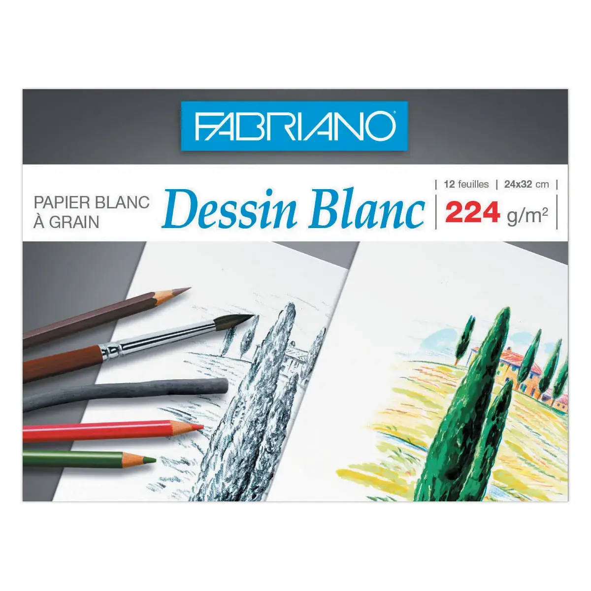 Pochette de papier dessin blanc 24x32 cm - 224gr - 12 feuilles