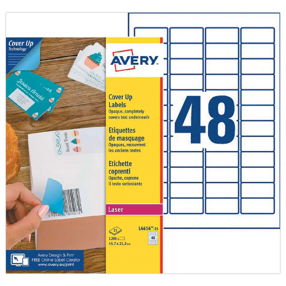 &Eacute;tiquettes de masquage laser AVERY 45,7 x 21,2 mm 25 f x 48 &eacute;tiquettes 