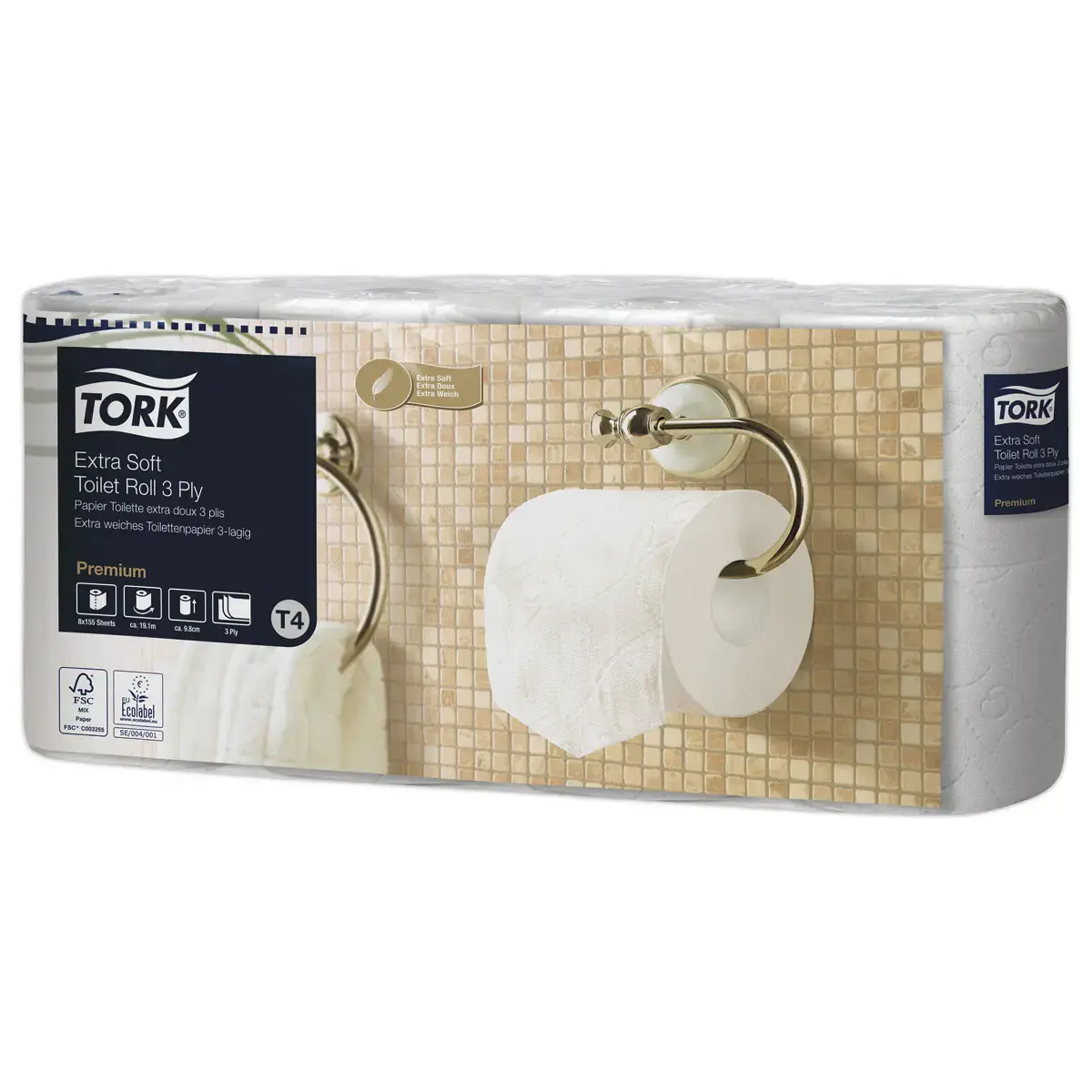 8 Rouleaux de papier toilette extra doux - 3 épaisseurs - Tork
