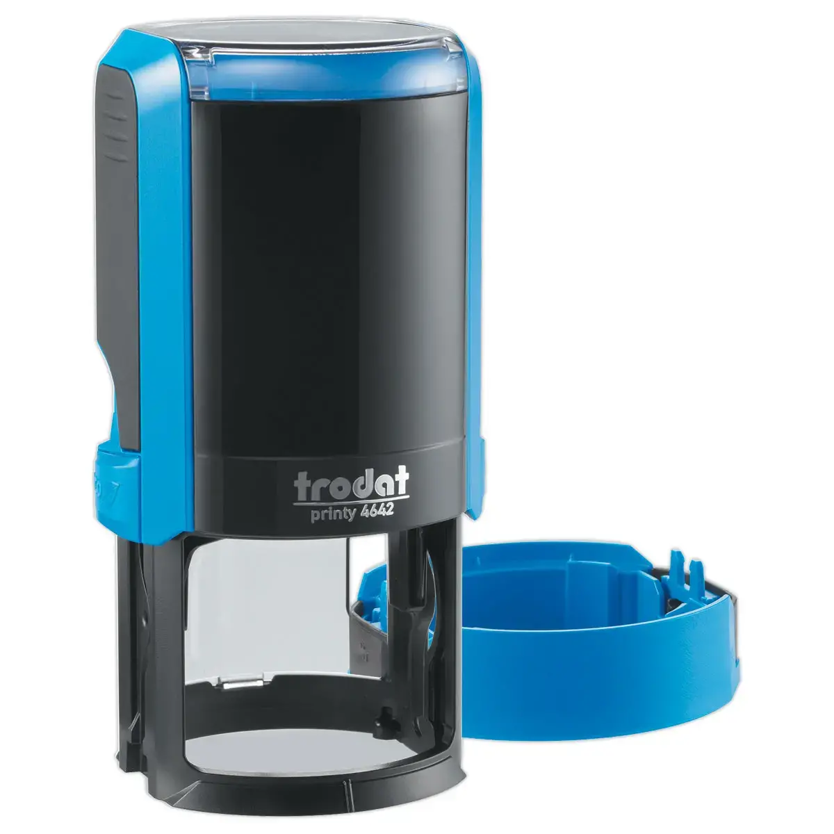 Timbre personnalisable Printy 4642 - Boîtier bleu - Encre noire - Ø42 mm - 8 lignes max.
