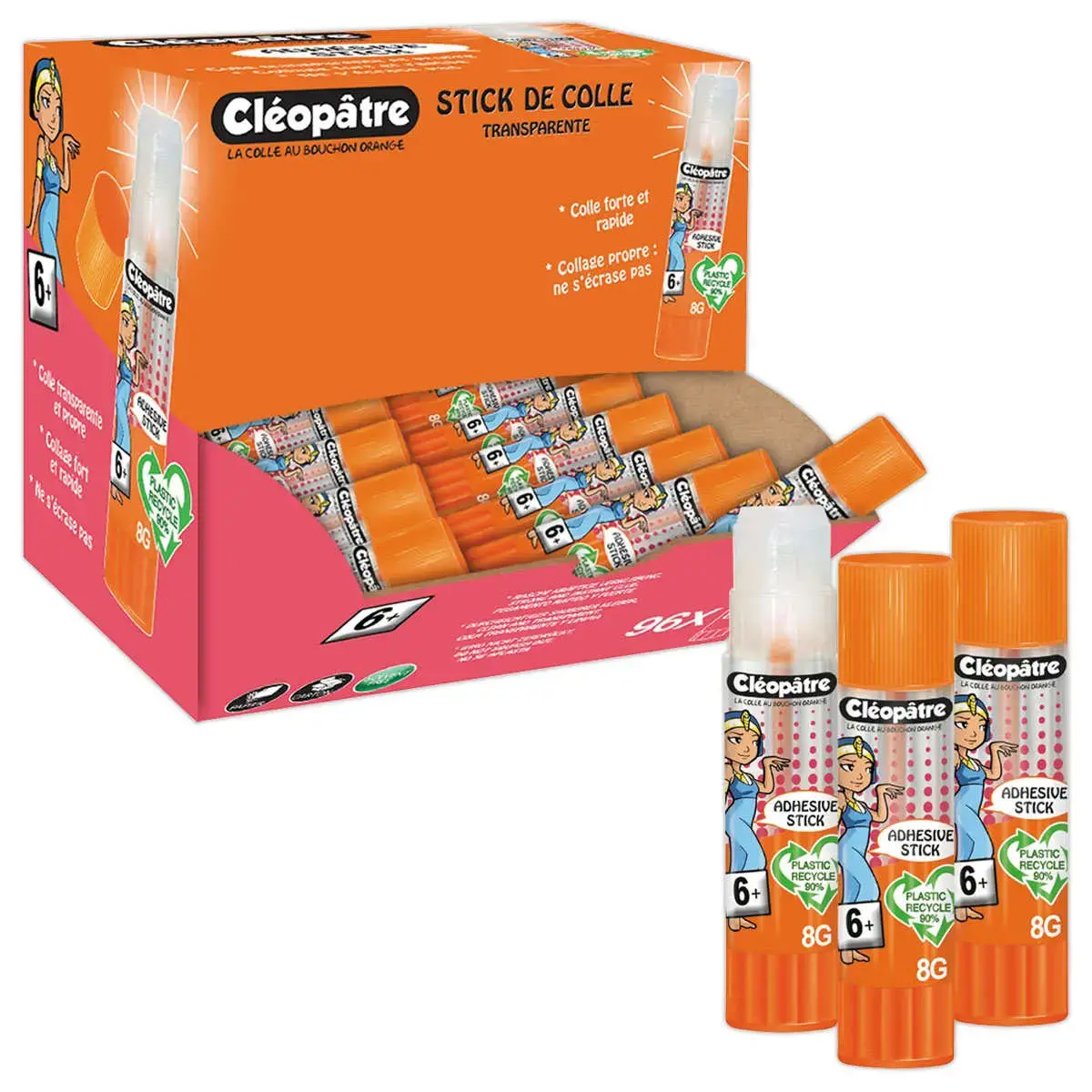 Colle en b&acirc;ton 8gr sans solvant - Cl&eacute;op&acirc;tre - lot de 96 b&acirc;tons 