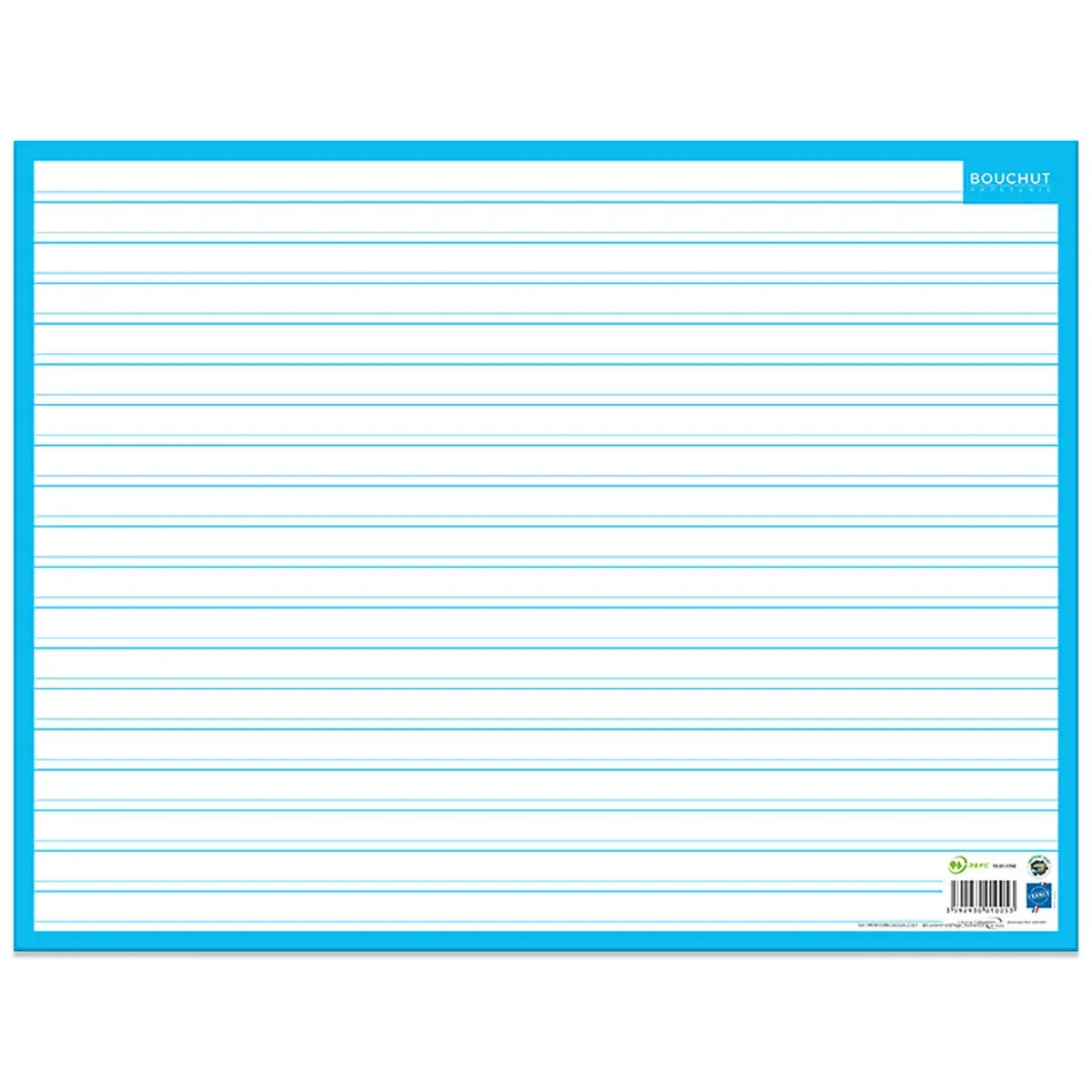 Ardoise effaçable à sec - BOUCHUT - 1 face lignée - 1 face seyès - 32 x 42 cm