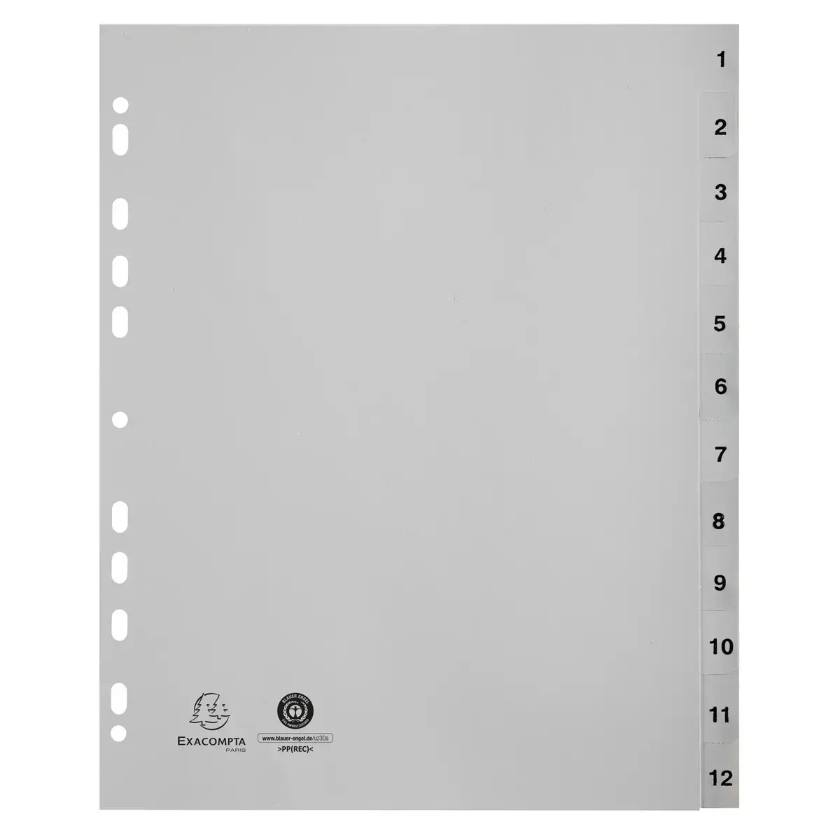 Jeu d'intercalaires imprimés numériques PP - gris recyclé - 12 positions - EXACOMPTA