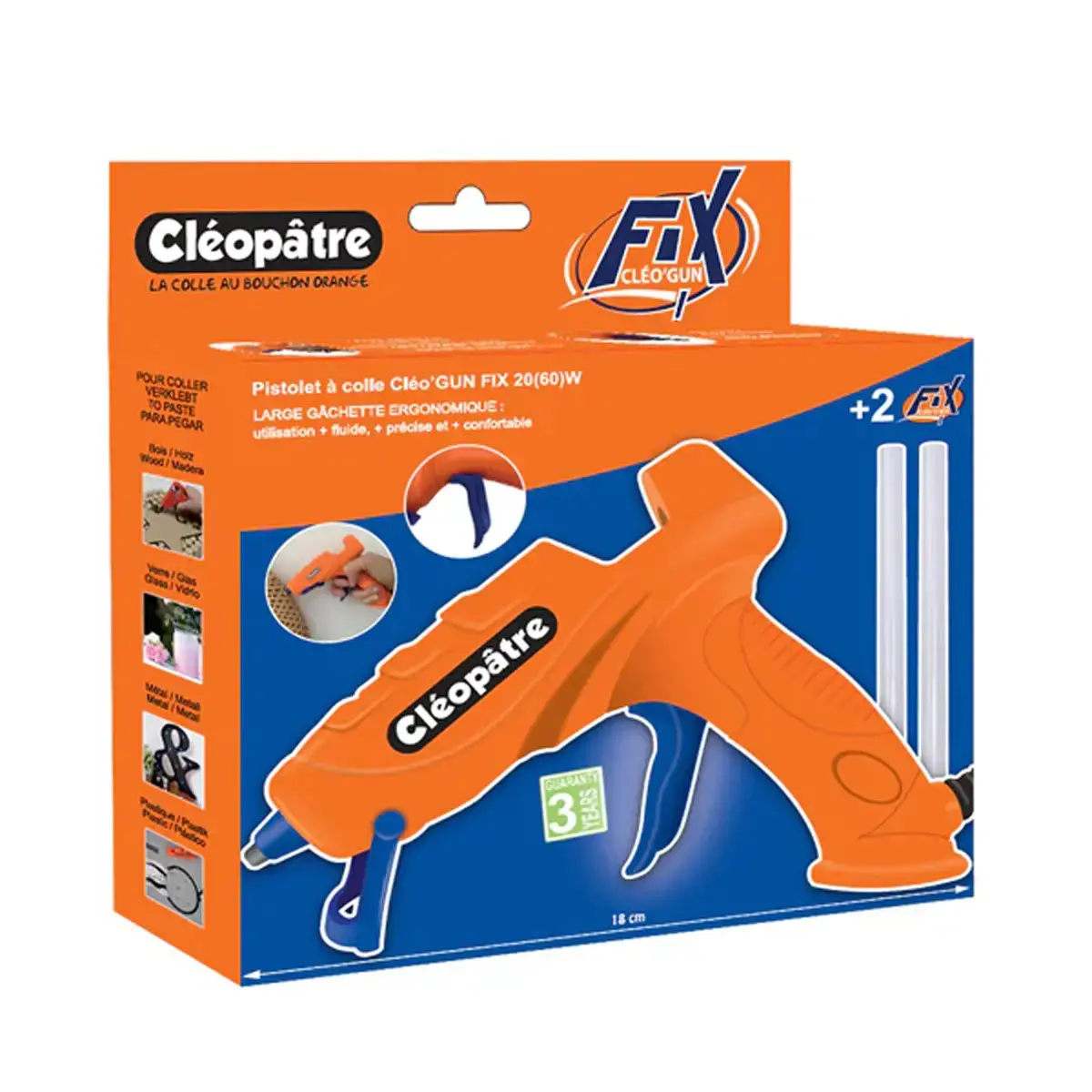 Pistolet à colle pour bâtons de colle Ø 7 mm + 2 recharges - Alix