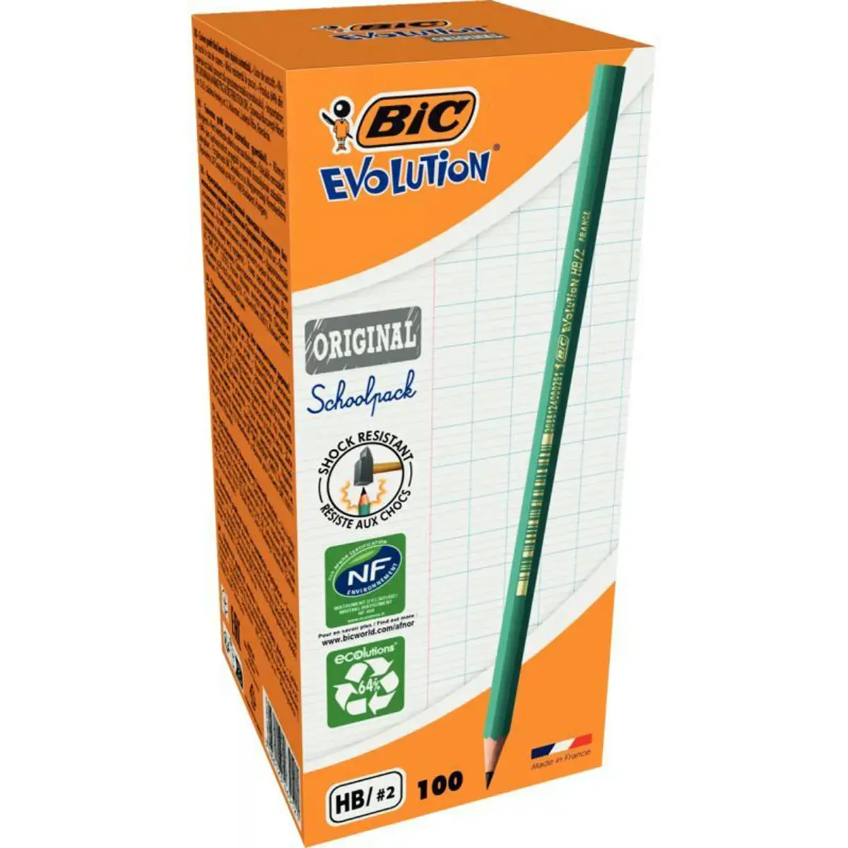 Crayon graphite en résine HB BIC EVOLUTION - sans gomme - mine HB - corps hexagonal - noir - Lot de 100
