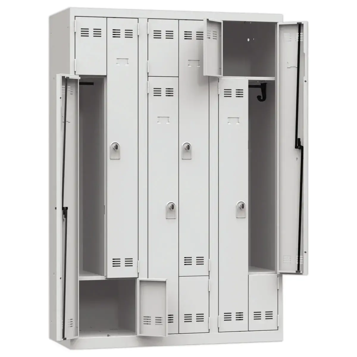 Vestiaire gain de place porte en L 3 colonnes - 6 utilisateurs - Gris